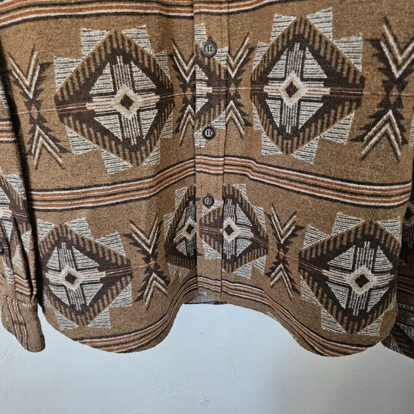 Powder River Panhandle Men's Large Brown Tan Aztec Jacket Button Up Wool Blend